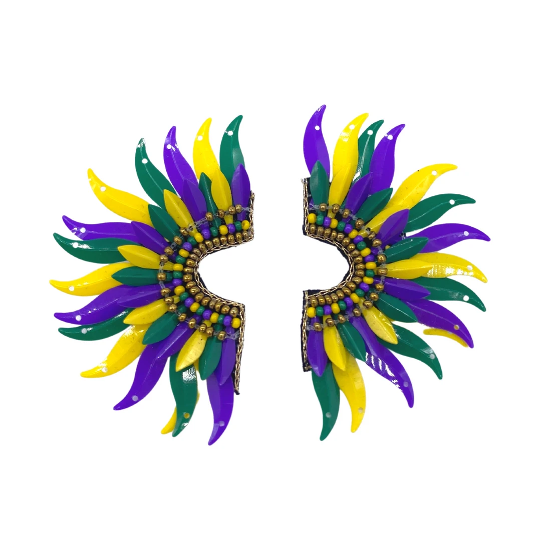 Plush Appeal, LLC Gifts & Apparel Mardi Gras Half Circle Leaf Earrings (Pair) 3 Plush Appeal, LLC Gifts & Apparel Mardi Gras Half Circle Leaf Earrings (Pair)