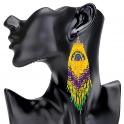 Plush Appeal, LLC Large Dangling Beaded Earrings With Mardi Gras Rainbow (Pair) Gifts & Apparel
