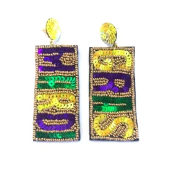 - No Manufacturer - Mardi Gras Sequin Words Dangle Post Earrings (Pair) Gifts & Apparel