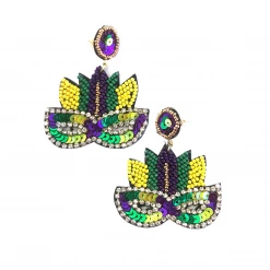 - No Manufacturer - Gifts & Apparel Mardi Gras Sequin Mask Feather Post Earrings (Pair)