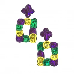 - No Manufacturer - Gifts & Apparel Mardi Gras Sequin King Cake Square Post Earrings (Pair)