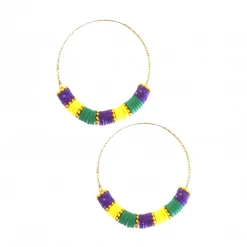 - No Manufacturer - Gifts & Apparel Mardi Gras Rubber Heshi 60mm Gold Hoop Earrings (Pair)