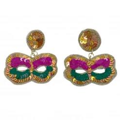 - No Manufacturer - Gifts & Apparel Sequin Embellished Mardi Gras Mask Dangle Earrings (Pair)