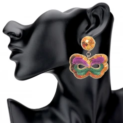 - No Manufacturer - Gifts & Apparel Sequin Embellished Mardi Gras Mask Dangle Earrings (Pair)