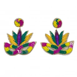 - No Manufacturer - Sequin Embellished Embroidered Mardi Gras Mask Earrings (Pair) Gifts & Apparel