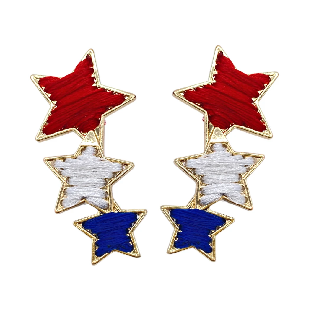 - No Manufacturer - Metal Trim Triple Star Drop Earrings (Pair) 3 - No Manufacturer - Metal Trim Triple Star Drop Earrings (Pair)