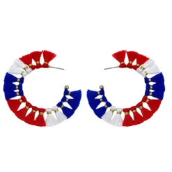 - No Manufacturer - Patriotic Hoop Tassel Earrings (Pair)