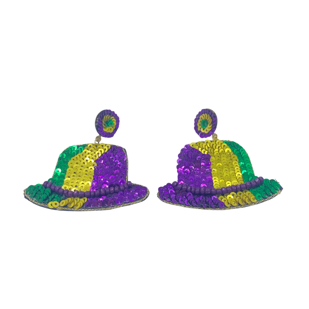- No Manufacturer - Mardi Gras Sequin Hat Post Earrings (Pair) - No Manufacturer - Mardi Gras Sequin Hat Post Earrings (Pair)