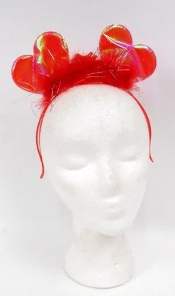 Mardi Gras Spot Light-Ups LED Red Double Heart Head Bopper With Red Fur