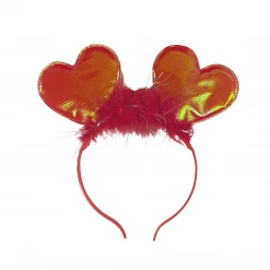 Mardi Gras Spot Light-Ups LED Red Double Heart Head Bopper With Red Fur