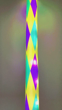 Mardi Gras Spot Light-Ups LED Foam Baton With 6 Lights And With Purple, Green And Gold Harlequin Design 18