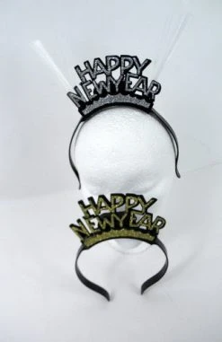 Mardi Gras Spot LED Happy New Year Fiber Optic Head Bopper - Silver Or Gold Light-Ups