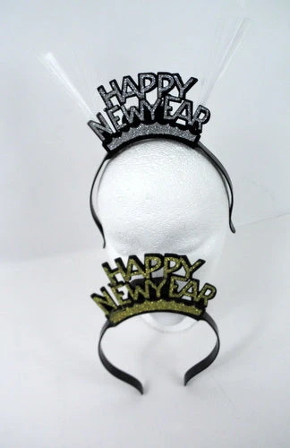 Mardi Gras Spot LED Happy New Year Fiber Optic Head Bopper - Silver Or Gold Light-Ups Mardi Gras Spot LED Happy New Year Fiber Optic Head Bopper - Silver Or Gold Light-Ups