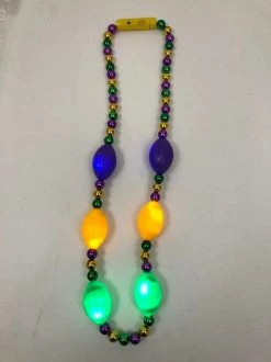 Mardi Gras Spot Light-Ups LED Purple, Green And Gold Football Necklace