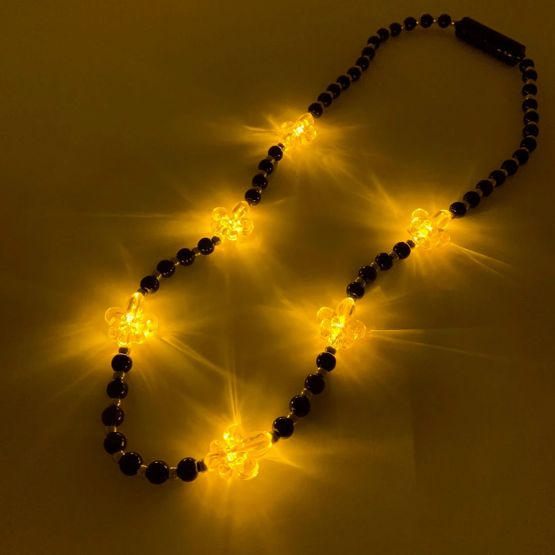Mardi Gras Spot LED Fleur De Lis On Black And Gold Necklace Mardi Gras Spot LED Fleur De Lis On Black And Gold Necklace
