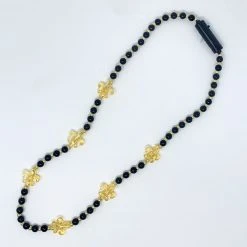 Mardi Gras Spot LED Fleur De Lis On Black And Gold Necklace