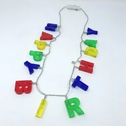 Mardi Gras Spot Light-Ups LED Happy Birthday Necklace