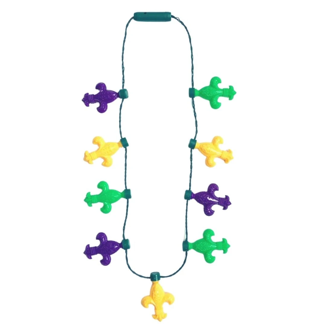Mardi Gras Spot Light-Ups LED Purple, Green And Yellow Fleur De Lis Necklace Mardi Gras Spot Light-Ups LED Purple, Green And Yellow Fleur De Lis Necklace