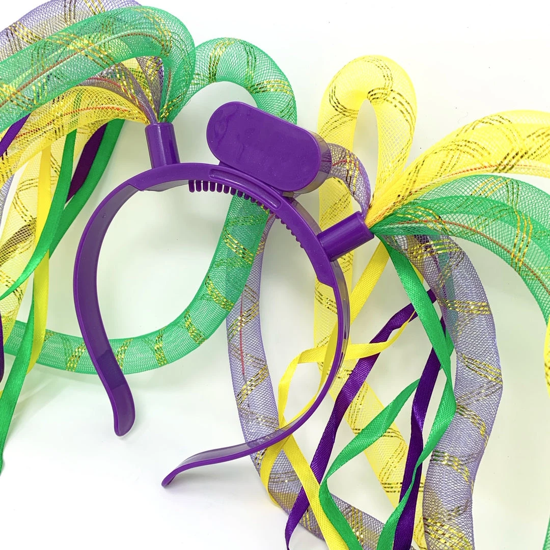 Mardi Gras Spot Purple, Green And Yellow Noodle Head Bopper With Purple Headband And Ribbons Light-Ups 4 Mardi Gras Spot Purple, Green And Yellow Noodle Head Bopper With Purple Headband And Ribbons Light-Ups