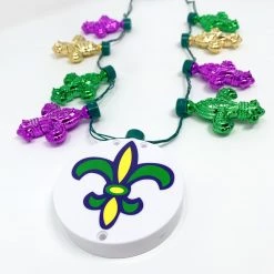 Mardi Gras Spot LED Metallic Fleur De Lis Necklace With Fleur De Lis On Disc Light-Ups 10 Mardi Gras Spot LED Metallic Fleur De Lis Necklace With Fleur De Lis On Disc Light-Ups