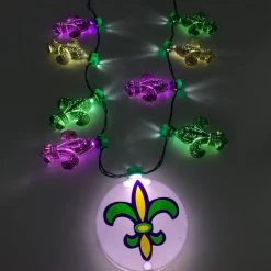 Mardi Gras Spot LED Metallic Fleur De Lis Necklace With Fleur De Lis On Disc Light-Ups 11 Mardi Gras Spot LED Metallic Fleur De Lis Necklace With Fleur De Lis On Disc Light-Ups
