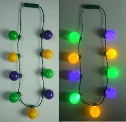 Mardi Gras Spot LED Purple, Green And Yellow Light Bulb Necklace With 9 Balls Light-Ups