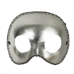 Plush Appeal, LLC Metallic Silver Half Masquerade Mask With Rainbow Tinseled Crimped Trim And Elastic Band (Each) Party Supplies