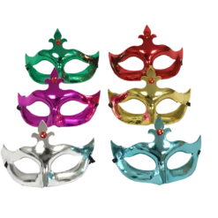 Plush Appeal, LLC Metallic Masquerade Mask With Jewel And Ribbon Tie - Assorted Colors (Pack Of 6)
