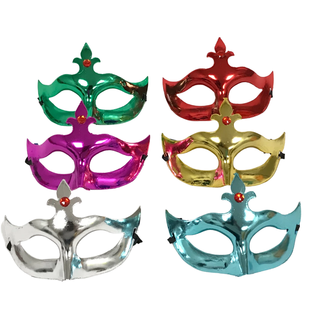 Plush Appeal, LLC Metallic Masquerade Mask With Jewel And Ribbon Tie - Assorted Colors (Pack Of 6) 3 Plush Appeal, LLC Metallic Masquerade Mask With Jewel And Ribbon Tie - Assorted Colors (Pack Of 6)