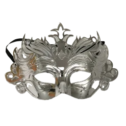 Plush Appeal, LLC Silver Metallic Ornate Mask With Ribbon Tie (Each)