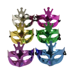 Plush Appeal, LLC Metallic Crown Mask With Ribbon Tie - Assorted Colors (Pack Of 6) Party Supplies