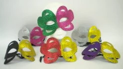 Mardi Gras Spot Two Color Glittered Mask With Ribbon Tie - Assorted Colors Vary By Package (6 Piece) Party Supplies