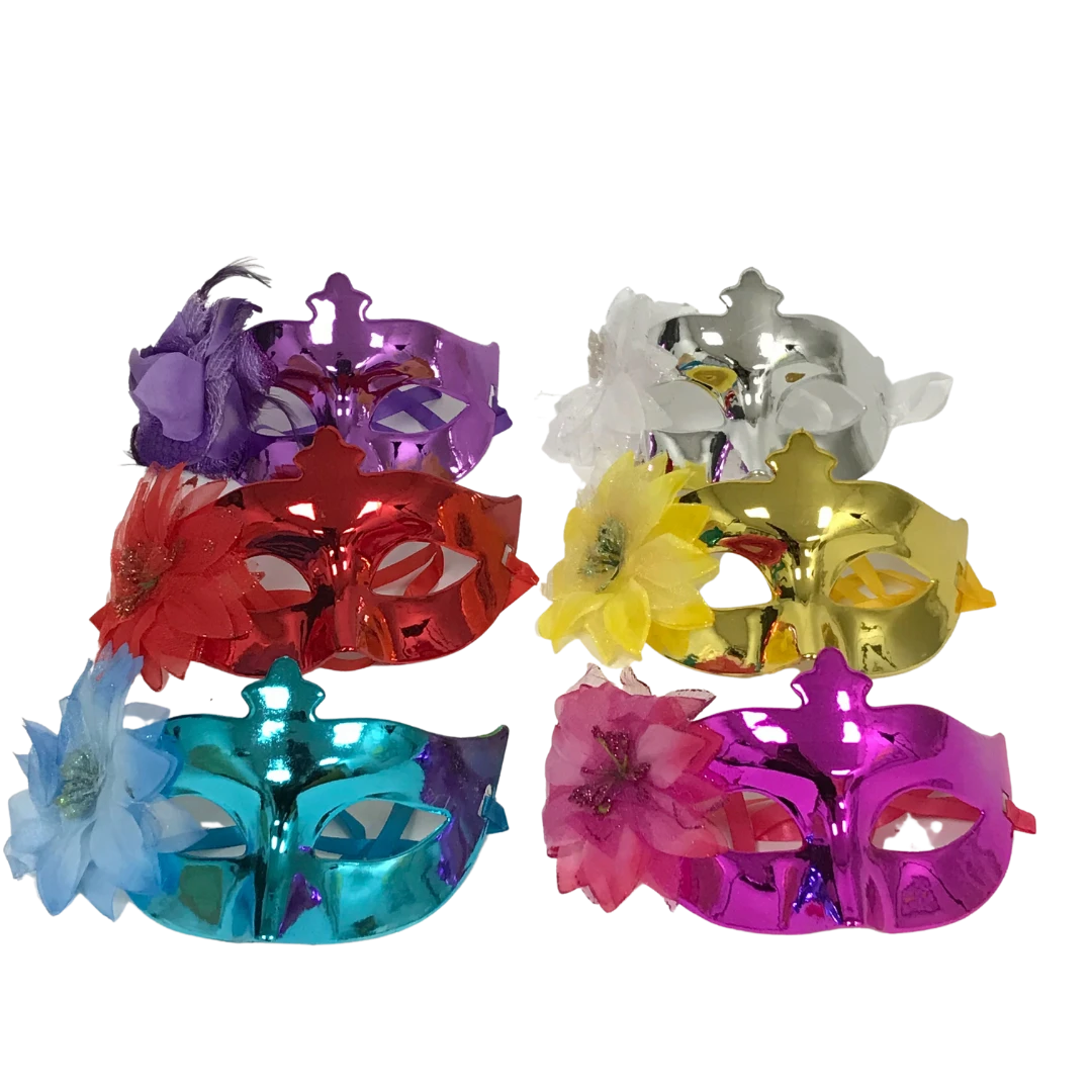 Plush Appeal, LLC Party Supplies Metallic Mask With Flower And Ribbon Tie - Assorted Colors (Pack Of 6) Plush Appeal, LLC Party Supplies Metallic Mask With Flower And Ribbon Tie - Assorted Colors (Pack Of 6)