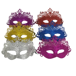 Plush Appeal, LLC Glittered Ornate Mask With Ribbon Tie - Assorted Colors (Pack Of 6) Party Supplies
