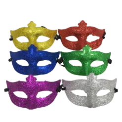 Sale Party Supplies Glittered Masquerade Mask With Ribbon Tie - Assorted Colors (Pack Of 6)