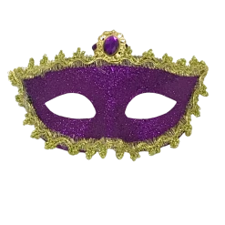Plush Appeal, LLC Purple Glittered Mask With Gold Trim And Purple Stone And Ribbon Tie (Each) Party Supplies