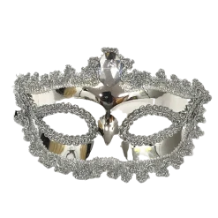 Plush Appeal, LLC Shiny Silver Mask With Silver Jewel And Ribbon Tie (Each)