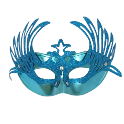 Plush Appeal, LLC Shiny Blue Masquerade Mask With Attached Blue Glittered Accent And Ribbon Tie (Each)