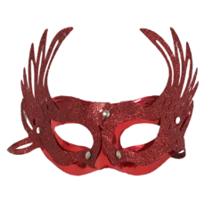 Sale Shiny Red Masquerade Mask With Attached Red Glittered Accent And Ribbon Tie (Each)