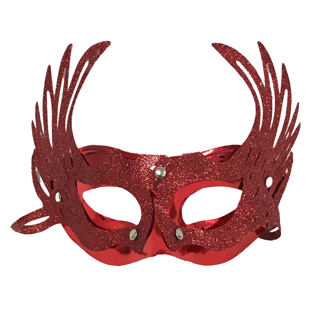 Sale Shiny Red Masquerade Mask With Attached Red Glittered Accent And Ribbon Tie (Each) 3 Sale Shiny Red Masquerade Mask With Attached Red Glittered Accent And Ribbon Tie (Each)