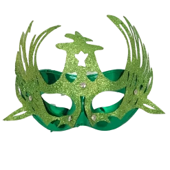 Plush Appeal, LLC Shiny Green Masquerade Mask With Attached Green Glittered Accent And Ribbon Tie (Each)