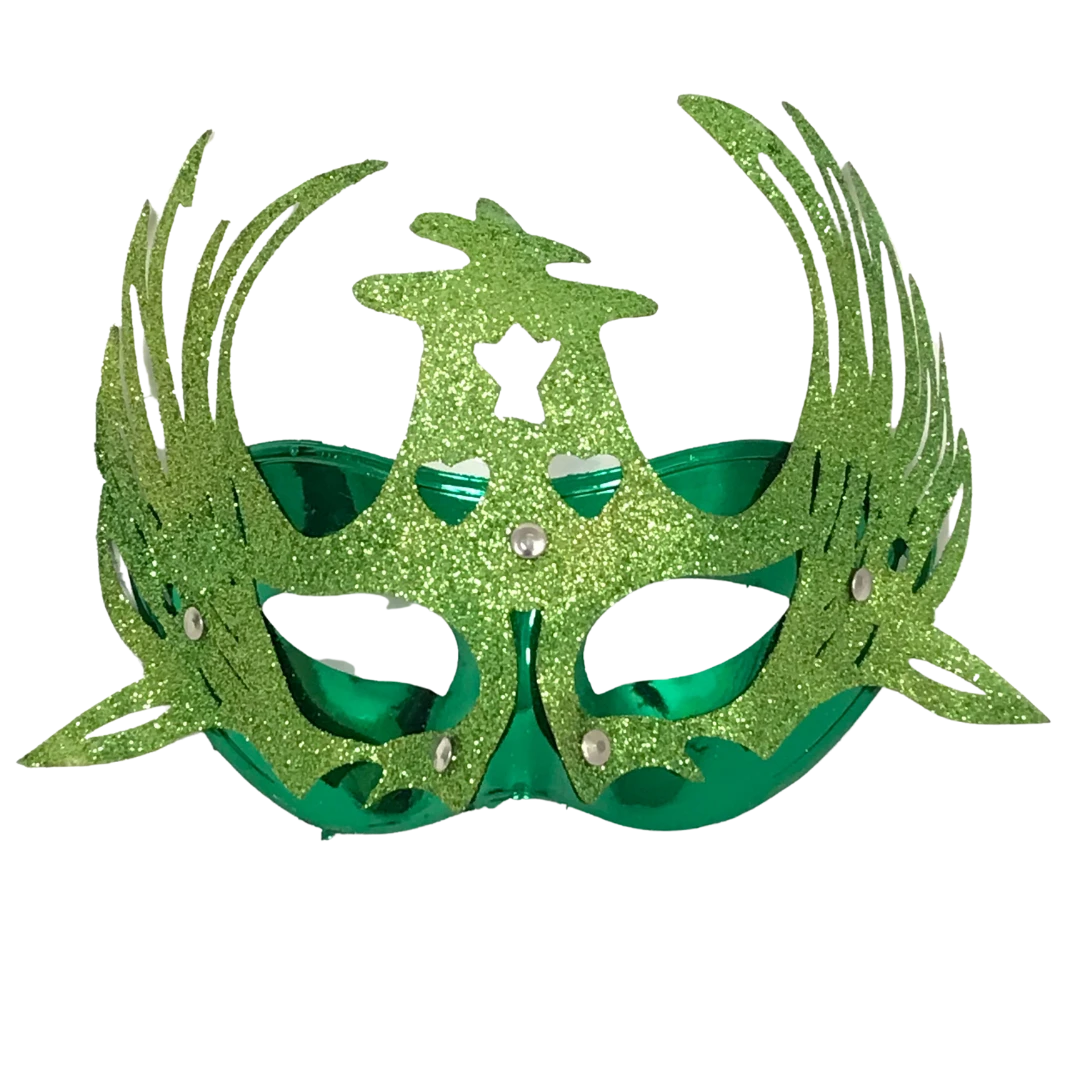 Plush Appeal, LLC Shiny Green Masquerade Mask With Attached Green Glittered Accent And Ribbon Tie (Each) 3 Plush Appeal, LLC Shiny Green Masquerade Mask With Attached Green Glittered Accent And Ribbon Tie (Each)