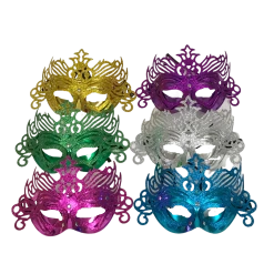 Plush Appeal, LLC Glittered Ornate Mask With Ribbon Tie - Assorted Colors (Pack Of 6) Party Supplies