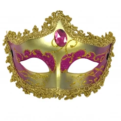 Plush Appeal, LLC Party Supplies Gold And Hot Pink Mask With Jewel And Gold Trim And Ribbon Tie (Each)