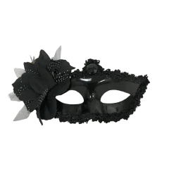 Plush Appeal, LLC Black Mask With Black Flower With Ribbon Tie (Each)