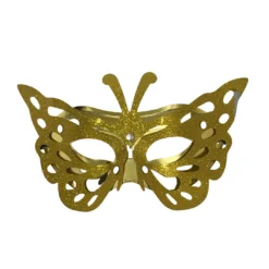 Plush Appeal, LLC Metallic Gold Glittered Butterfly Mask With Elastic Band (Each) Party Supplies