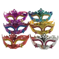 Plush Appeal, LLC Party Supplies Metallic Mask With 3-Fleur De Lis And Ribbon Tie - Assorted Colors (Pack Of 6)
