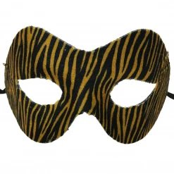Mardi Gras Spot Black And Gold Striped Mask With Elastic Band (Each)