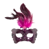 Plush Appeal, LLC Hot Pink And Black Plastic Mask With Feathers And Ribbon Tie (Each)