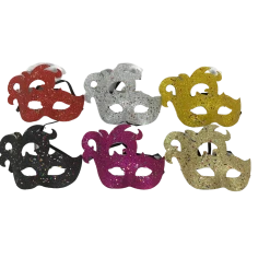 Sale Glittered Flame Mask With Confetti And Ribbon Tie - Assorted Colors (Pack Of 6)